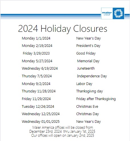 Holiday Schedule